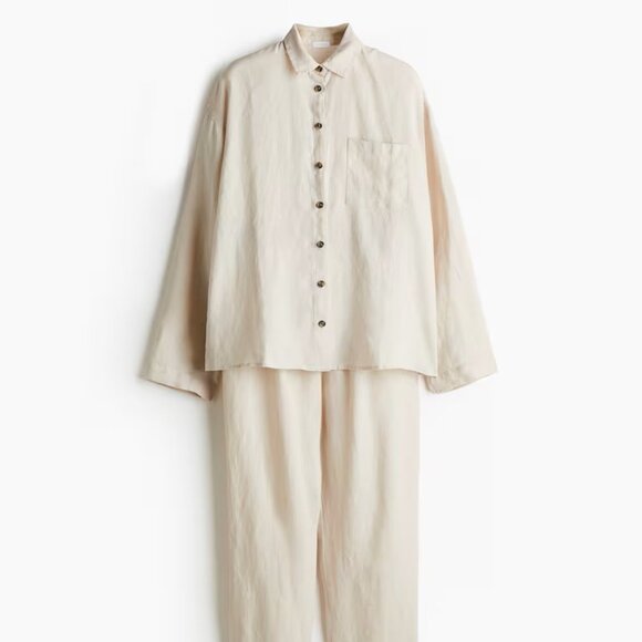 LIKE NEW H&M Washed Linen Pajamas - Picture 1 of 7